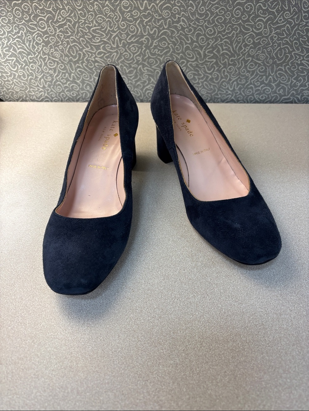 kate spade Blue Suede Round Toe Block Heel Kyla Pumps - Size 5.5